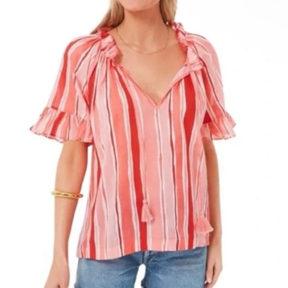 Tuckernuck Cassis Top Short-Sleeve Blouse Sunrise Stripes Women’s XS Stripe Pink